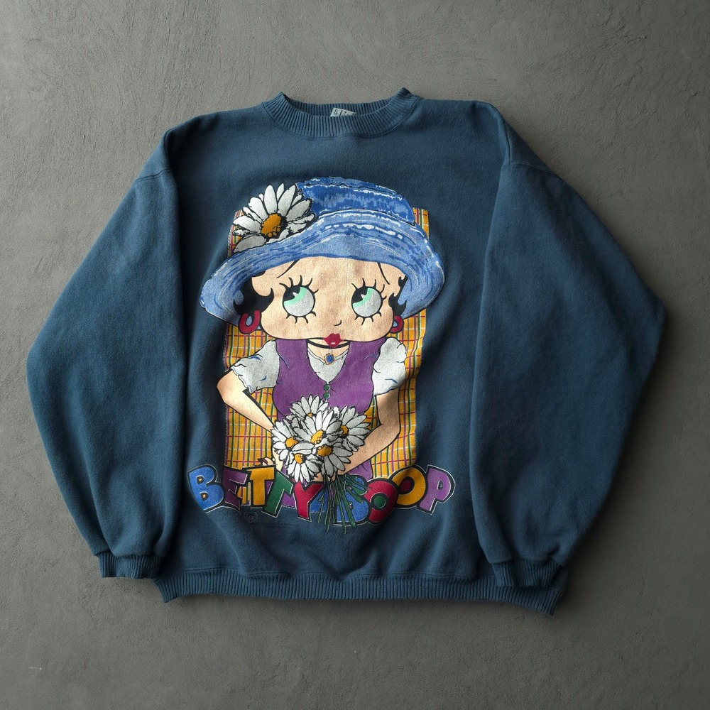 Vintage 90s Betty Boop Sweatshirt XL Blue Graphic Character Sun Sportswear